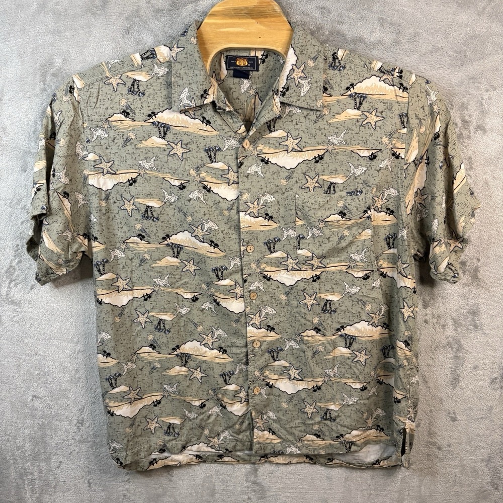 Route 66 Mens XL Short Sleeve Button‎ Up Shirt Sea Shark Starfish USA